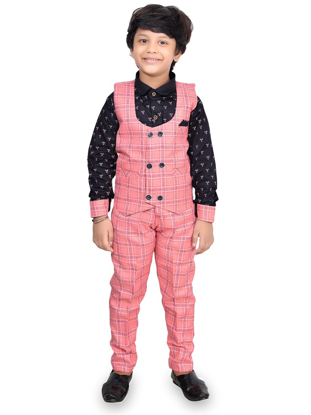 

KIDZAREA Boys Printed Shirt With Trousers & Waistcoat, Pink