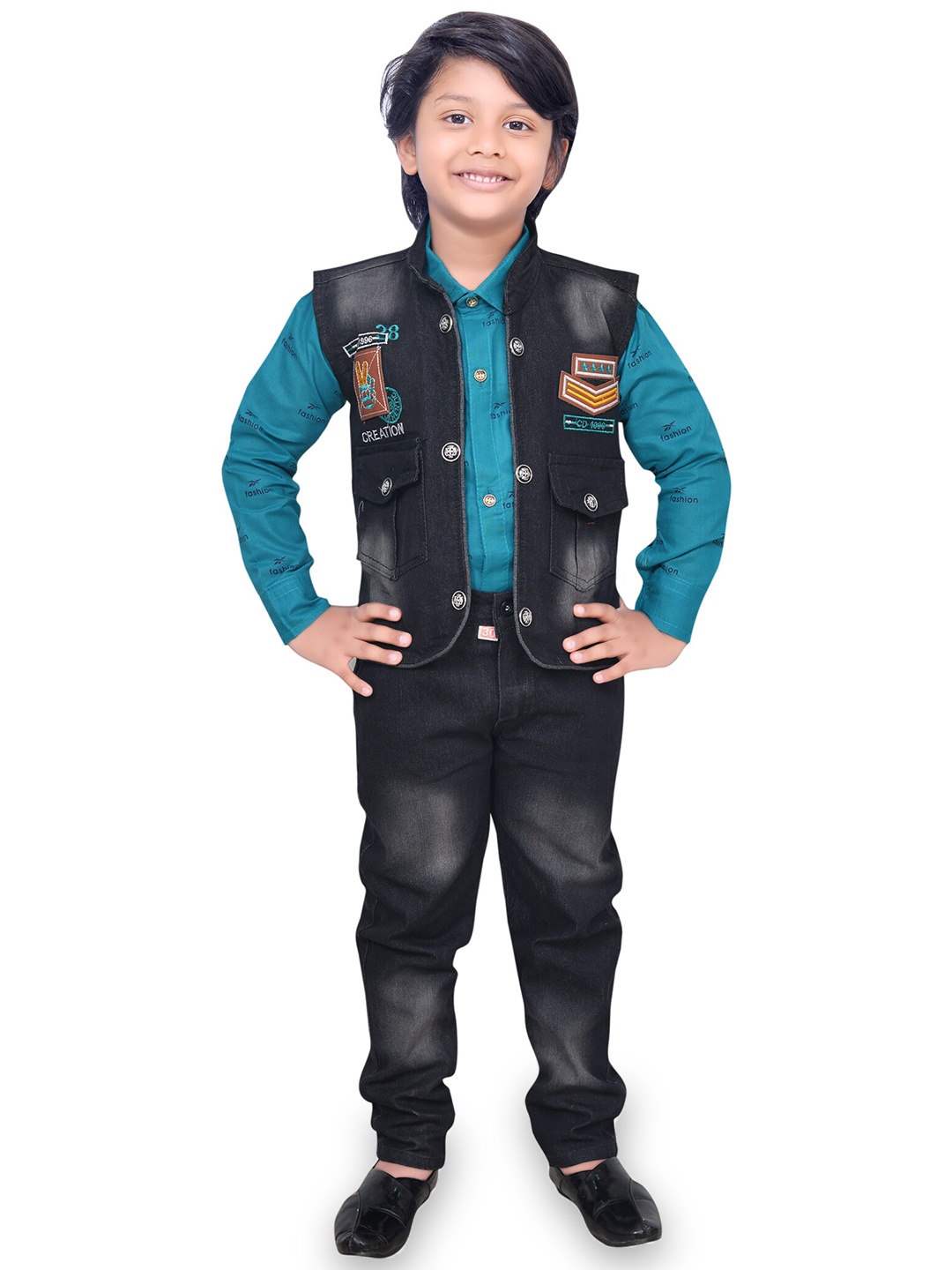 

KIDZAREA Boys Printed Shirt with Trousers & Jacket, Blue