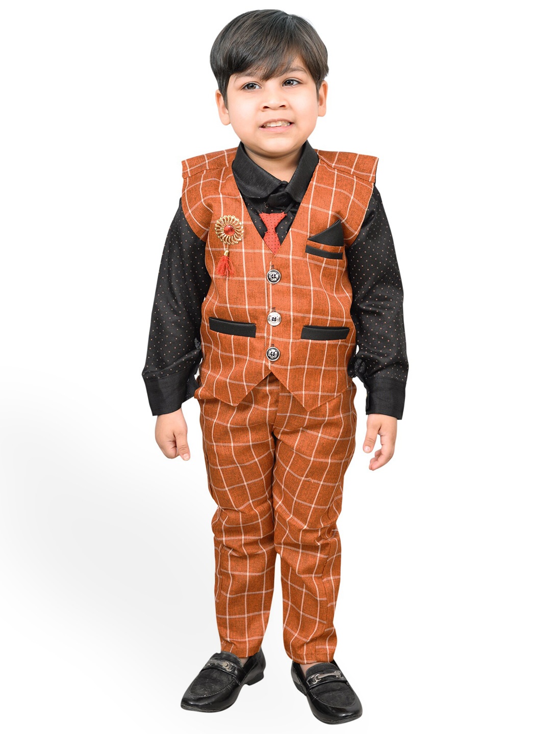 

KIDZAREA Boys Printed Shirt with Trousers & Waistcoat, Orange