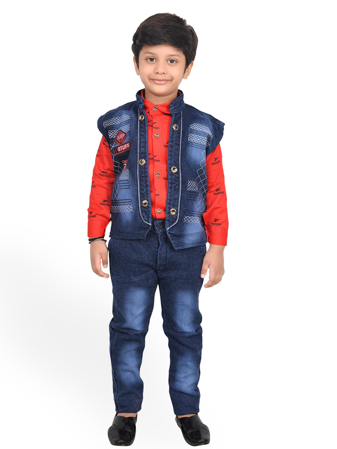 

KIDZAREA Boys Printed Shirt with Trousers & Jacket, Red