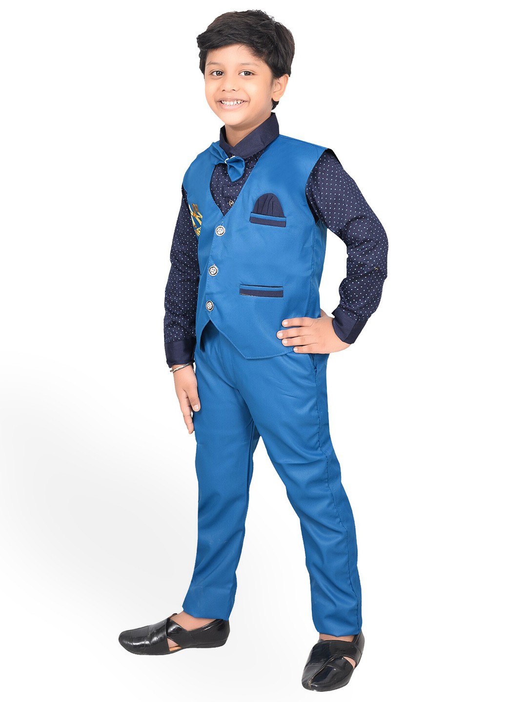 

KIDZAREA Boys Printed Shirt With Trousers & Waistcoat, Navy blue