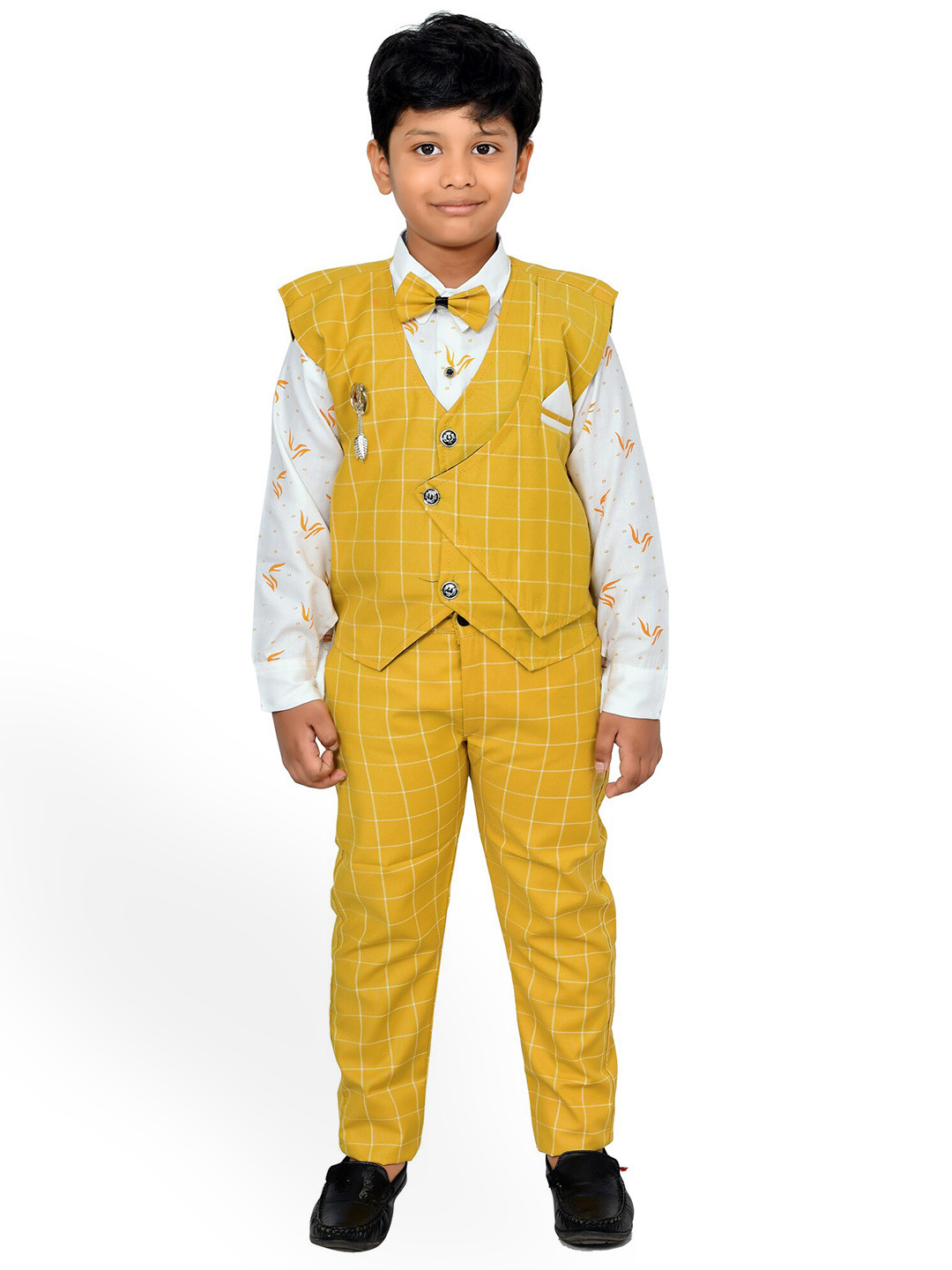 

KIDZAREA Boys Printed Shirt With Trousers & Waistcoat, Yellow