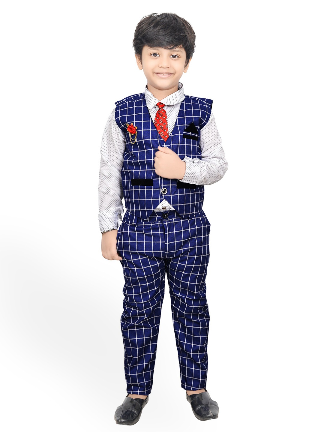 

KIDZAREA Boys Printed Shirt With Trousers & Waistcoat, Navy blue