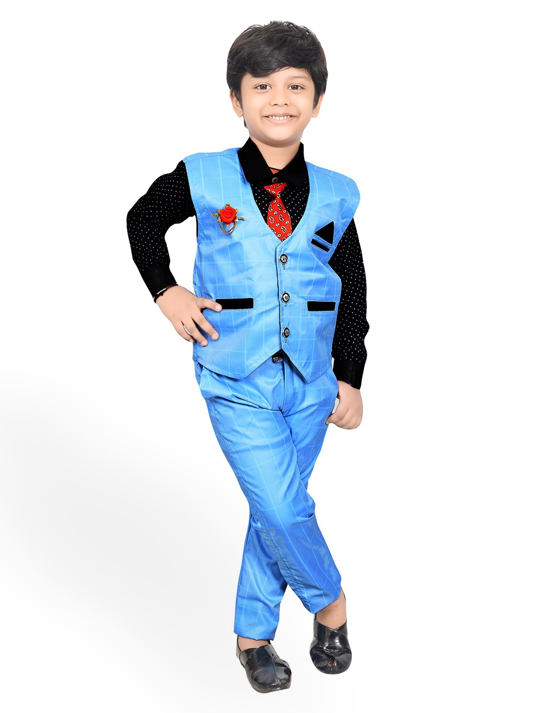 

KIDZAREA Boys Printed Shirt With Trousers & Waistcoat, Blue