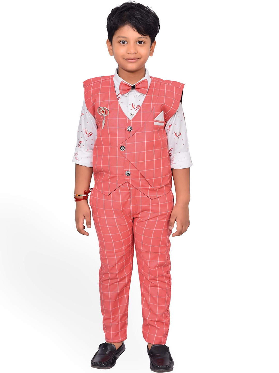 

KIDZAREA Boys Printed Shirt With Trousers & Waistcoat, Pink