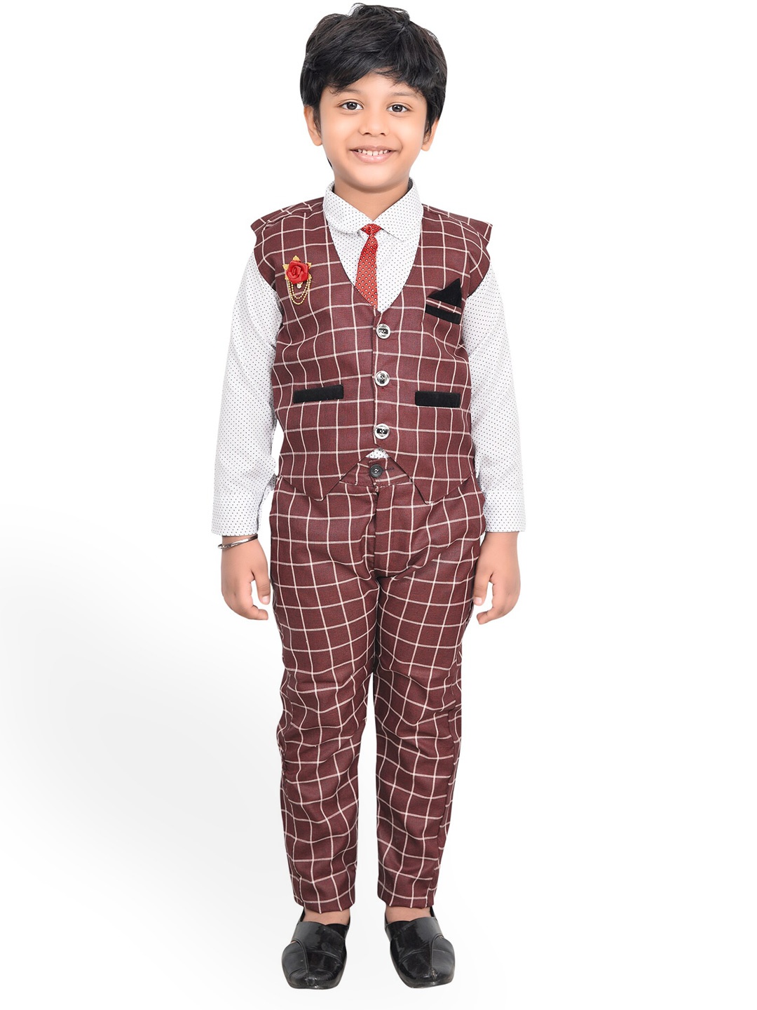 

KIDZAREA Boys Printed Shirt With Trousers & Waistcoat, Red