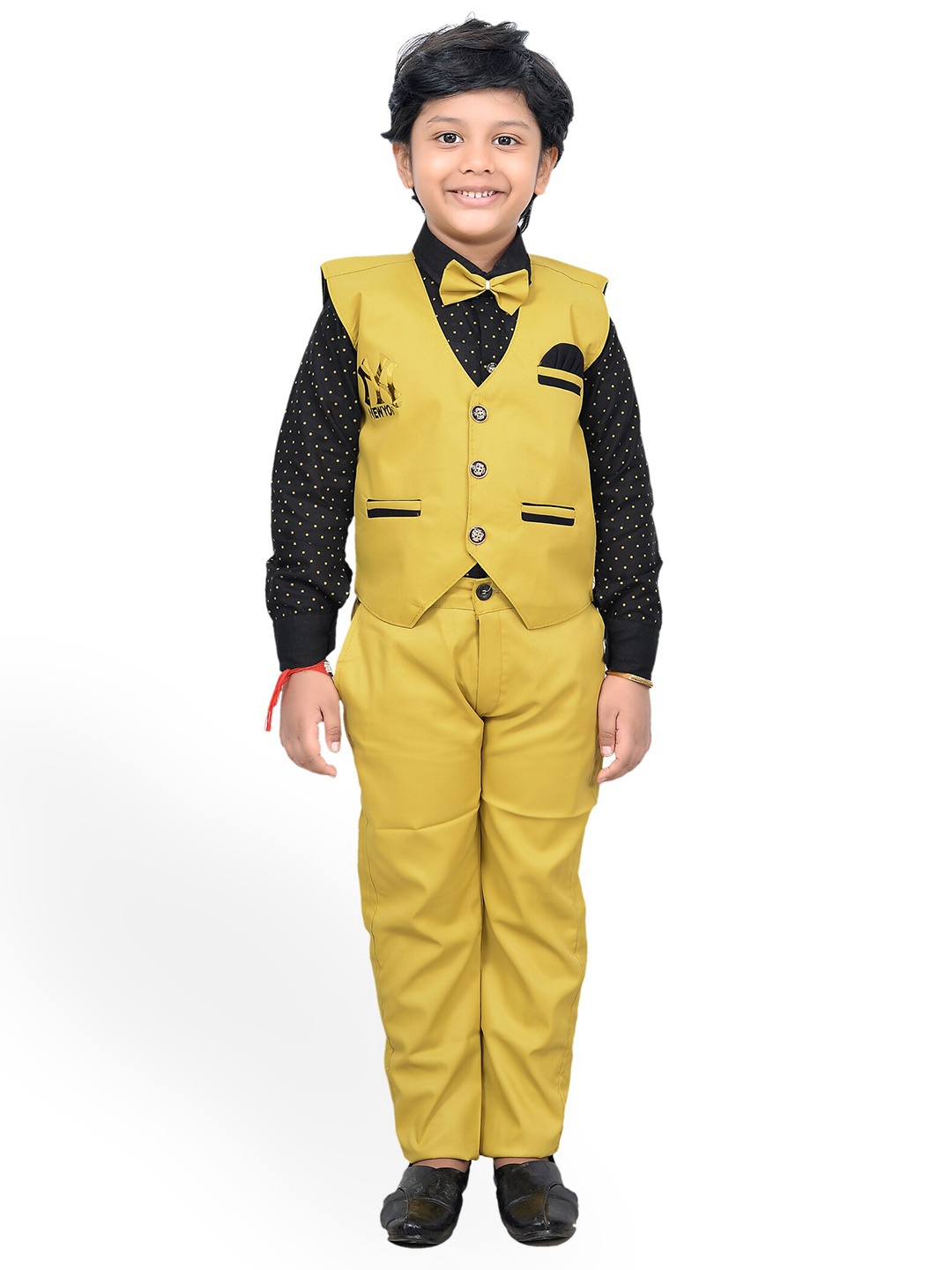 

KIDZAREA Boys Printed Shirt With Trousers & Waistcoat, Yellow