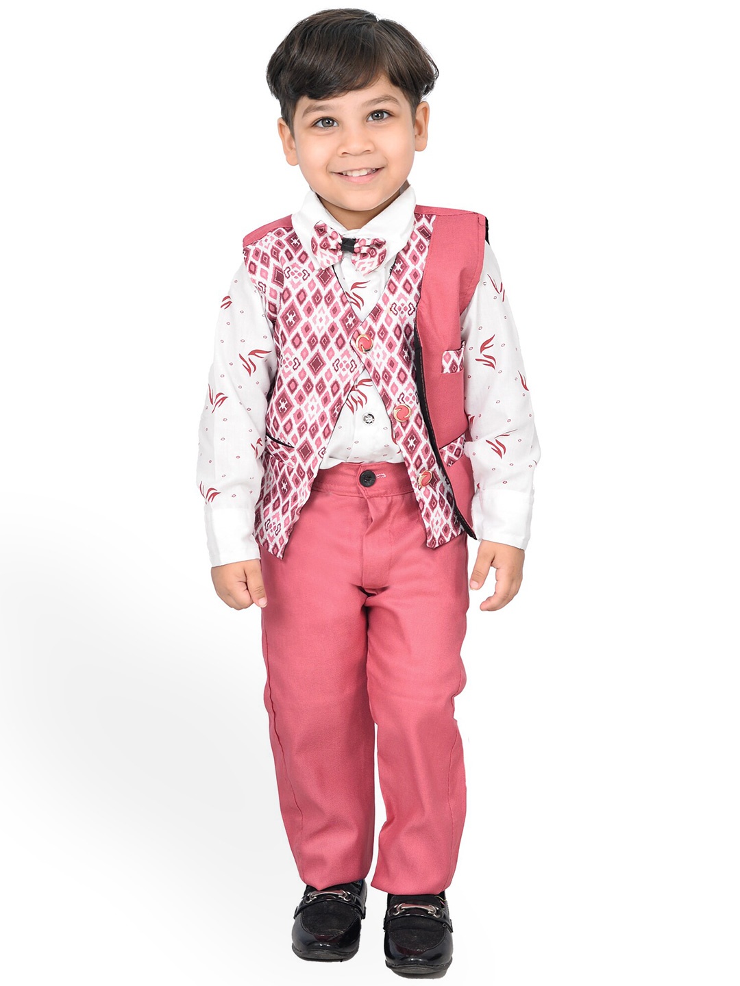 

KIDZAREA Boys Printed Shirt with Trousers & Waistcoat, Pink