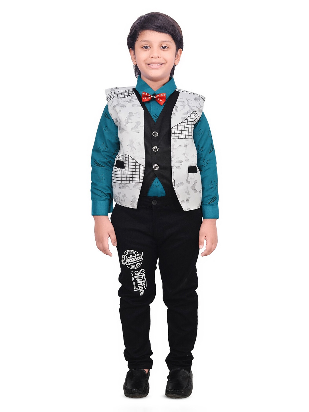 

KIDZAREA Boys Printed Shirt With Trousers & Waistcoat, Blue
