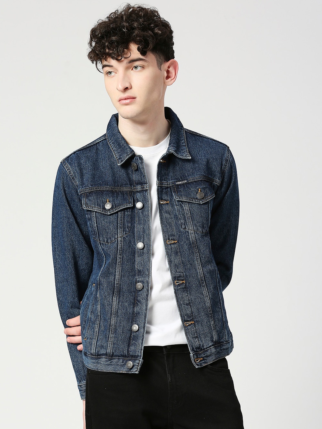 

LOVEGEN Typography Printed Pure Cotton Denim Jacket, Blue