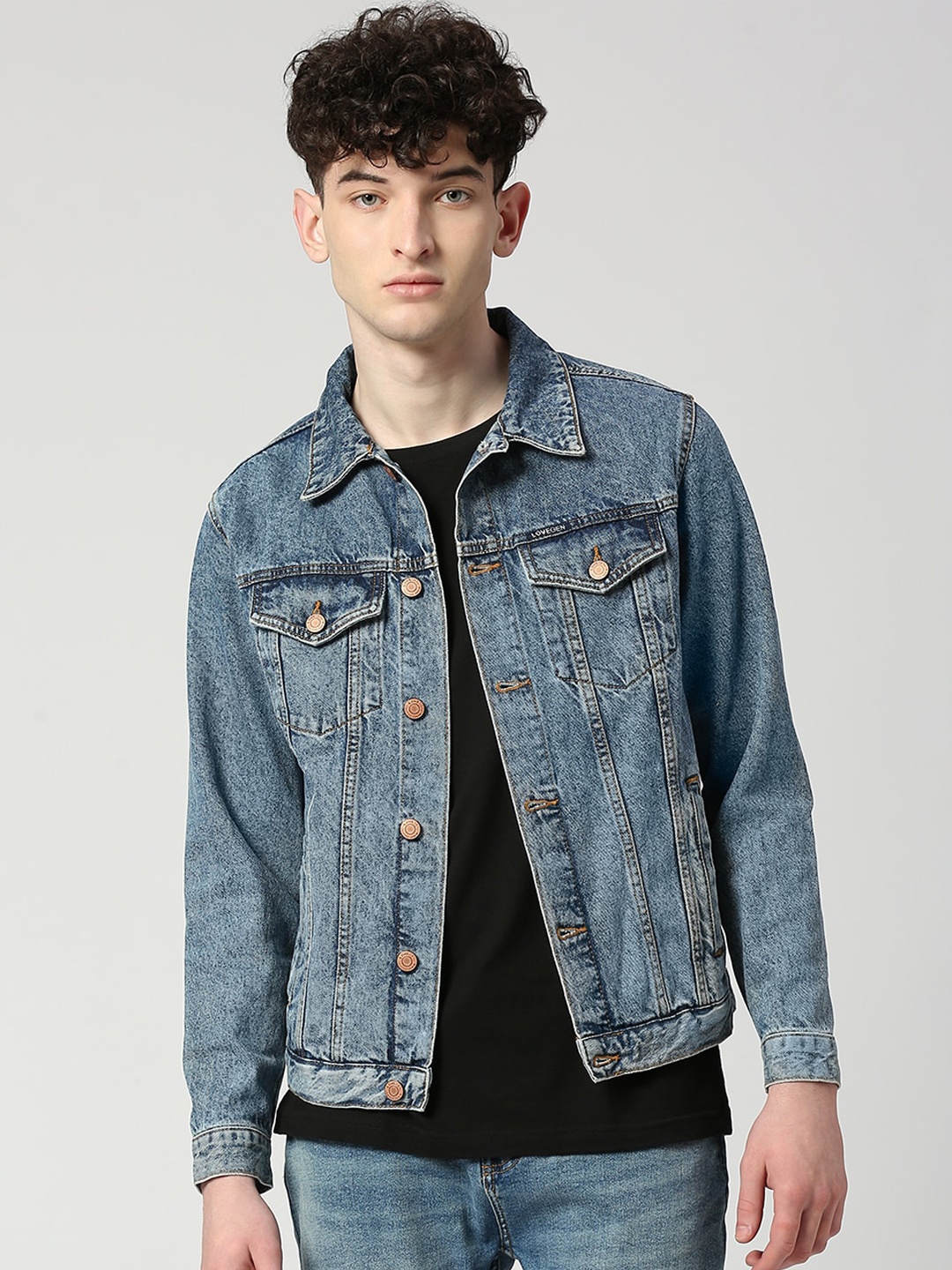 

LOVEGEN Typography Printed Pure Cotton Denim Jacket, Blue