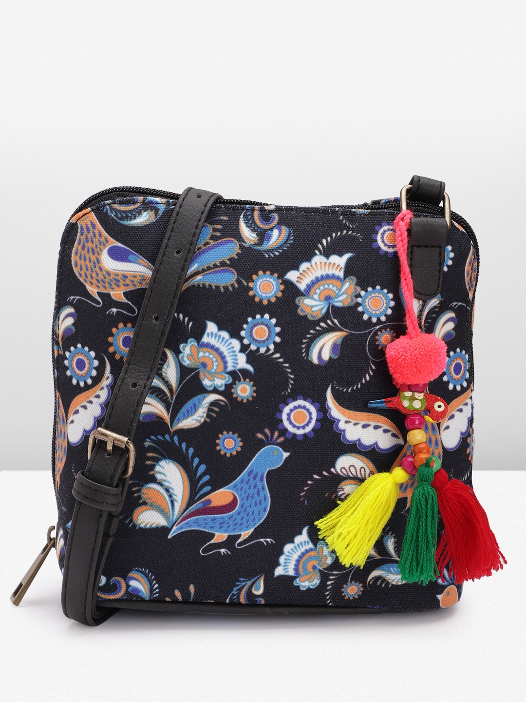 

Anouk Women Floral Printed Structured Sling Bag, Black
