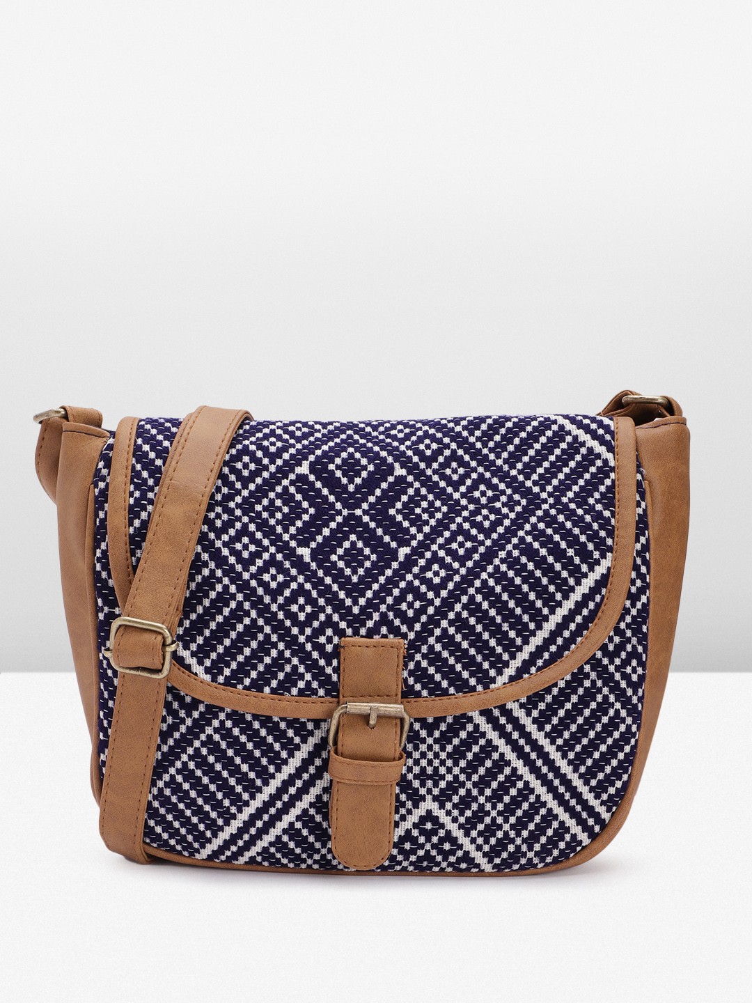 

Anouk Women Geometric Self Design Structured Sling Bag, Brown