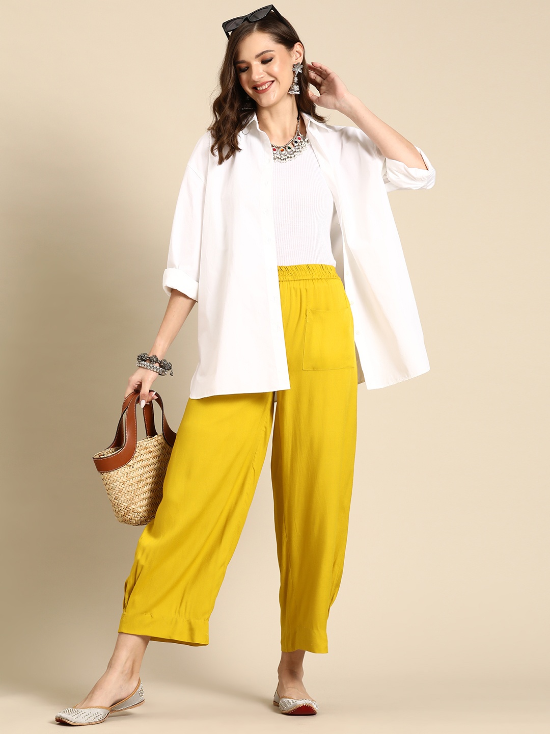 

Sangria Women Regular Fit Trousers, Mustard