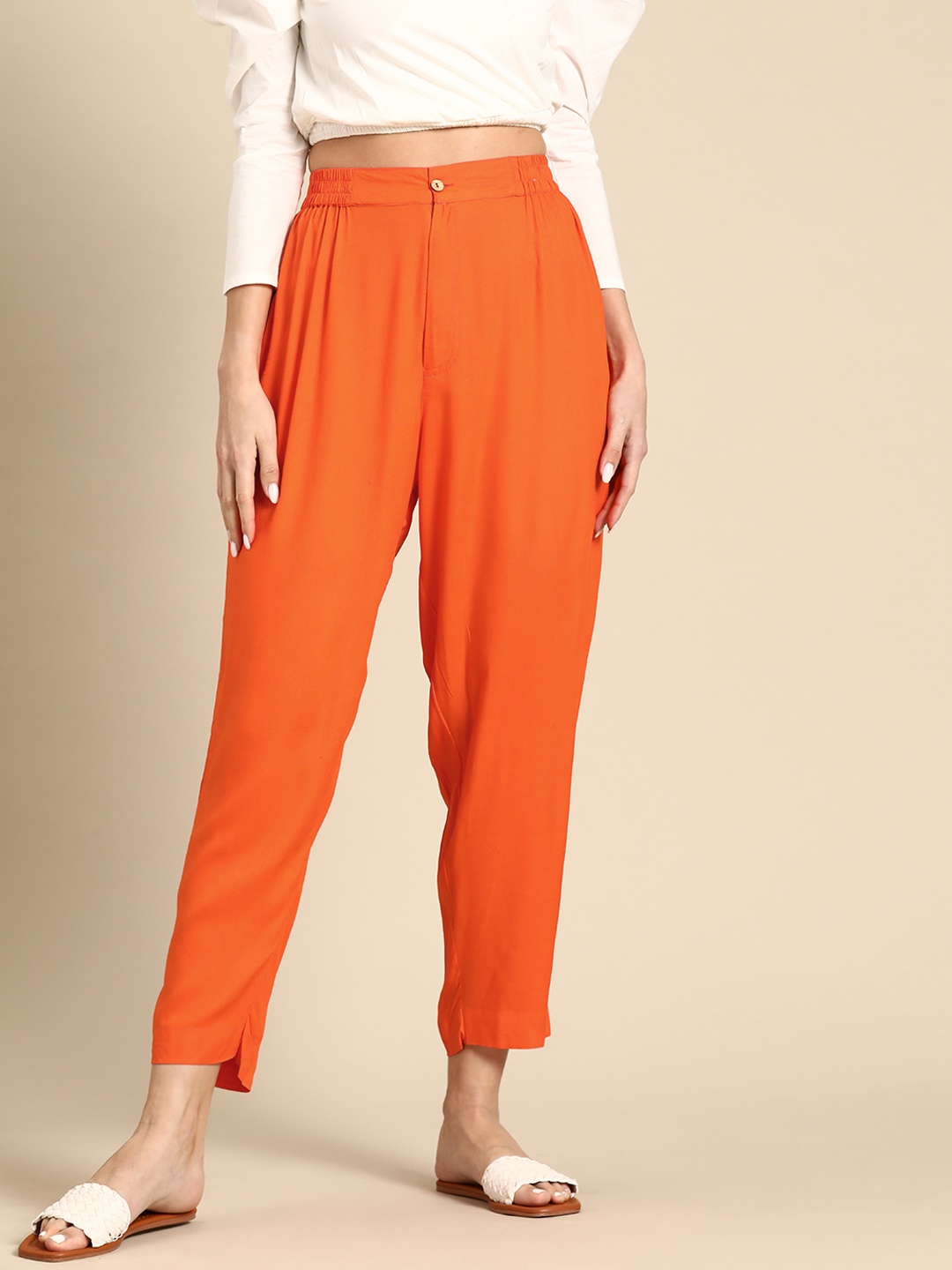 

Sangria Women Regular Fit Trousers, Orange