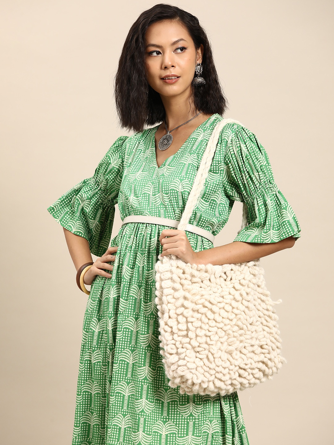 

Sangria Printed Empire Midi Dress, Green