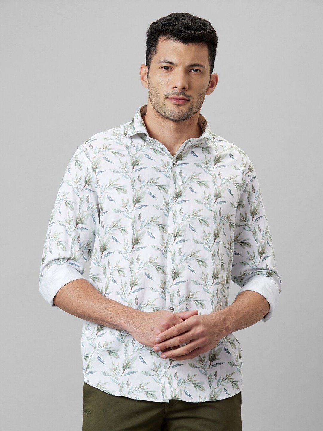 

WHITE HANGER Floral Printed Opaque Casual Cotton Shirt