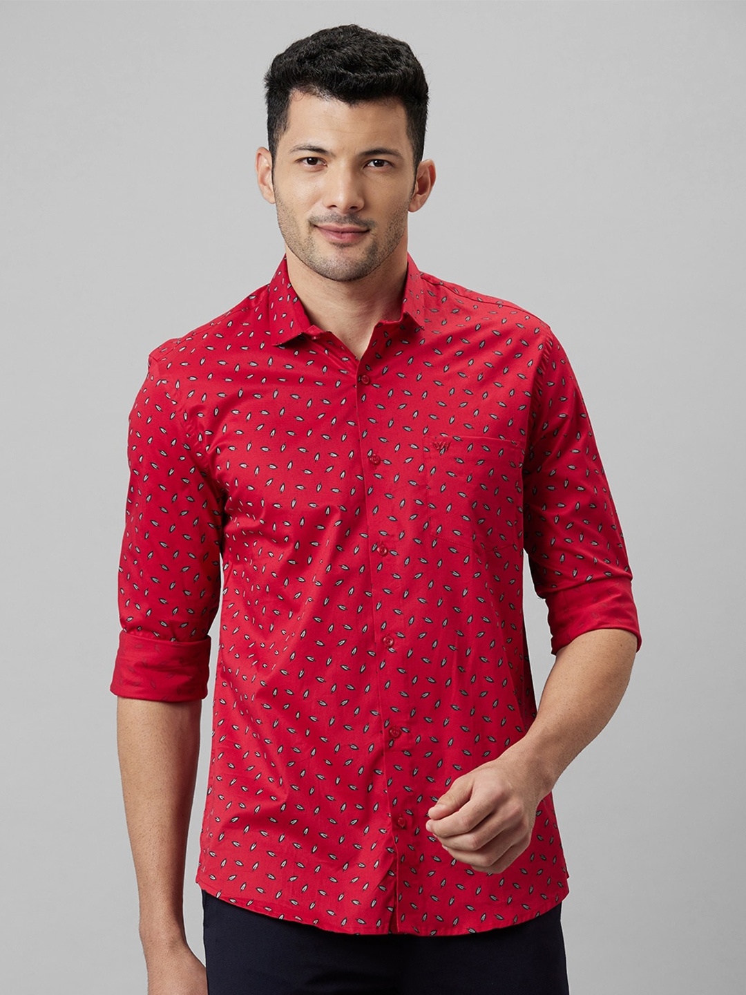 

WHITE HANGER Opaque Printed Cotton Linen Casual Shirt, Red