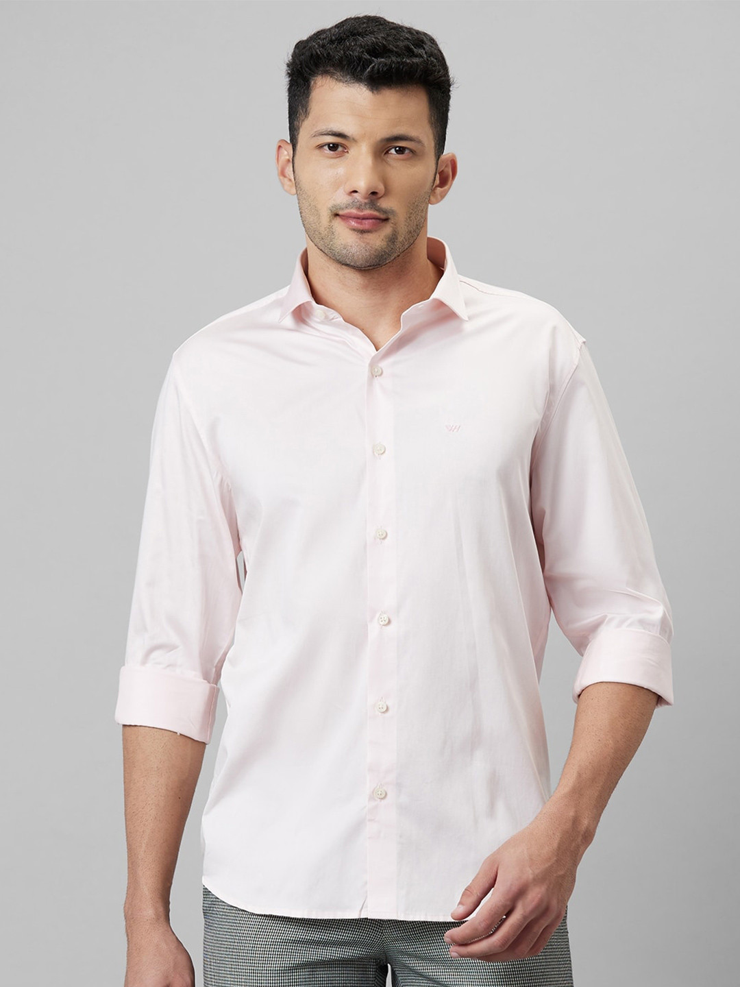 

WHITE HANGER Cotton Linen Opaque Casual Shirt, Pink