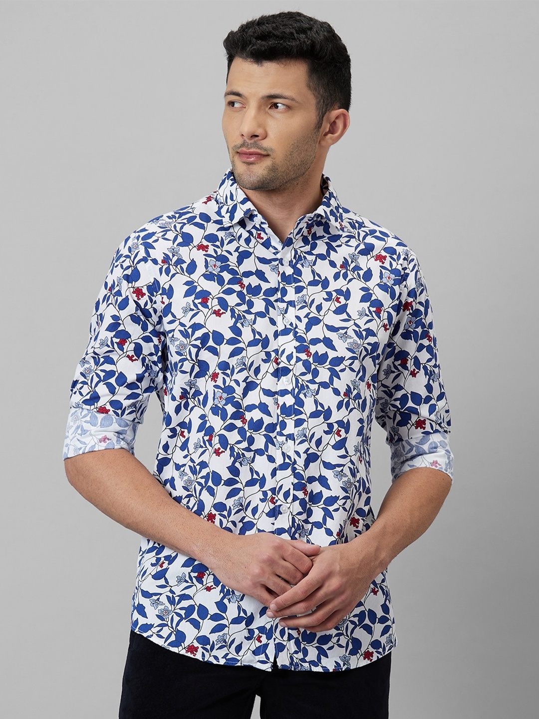 

WHITE HANGER Cotton Linen Floral Printed Opaque Casual Shirt