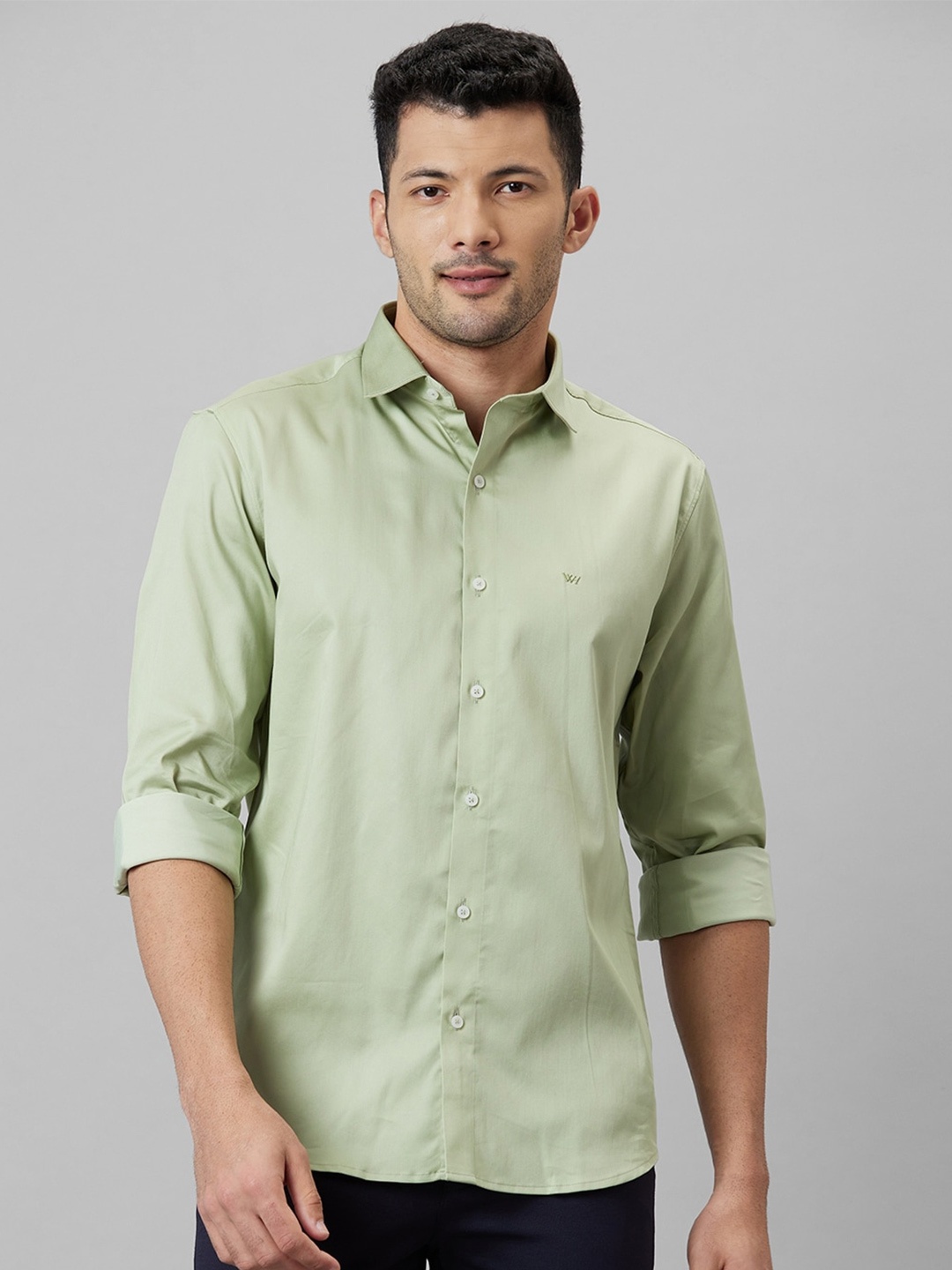 

WHITE HANGER Cotton Linen Opaque Casual Shirt, Green