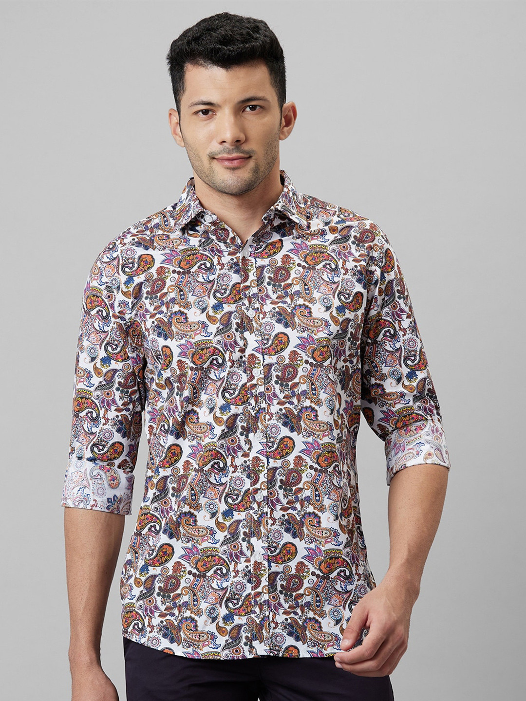 

WHITE HANGER Paisley Printed Cotton Linen Casual Shirt