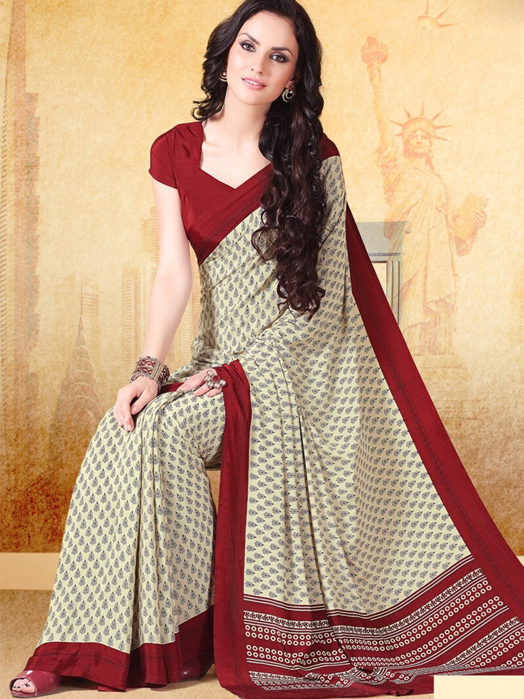 

DIVASTRI Ethnic Motifs Printed Saree, Beige
