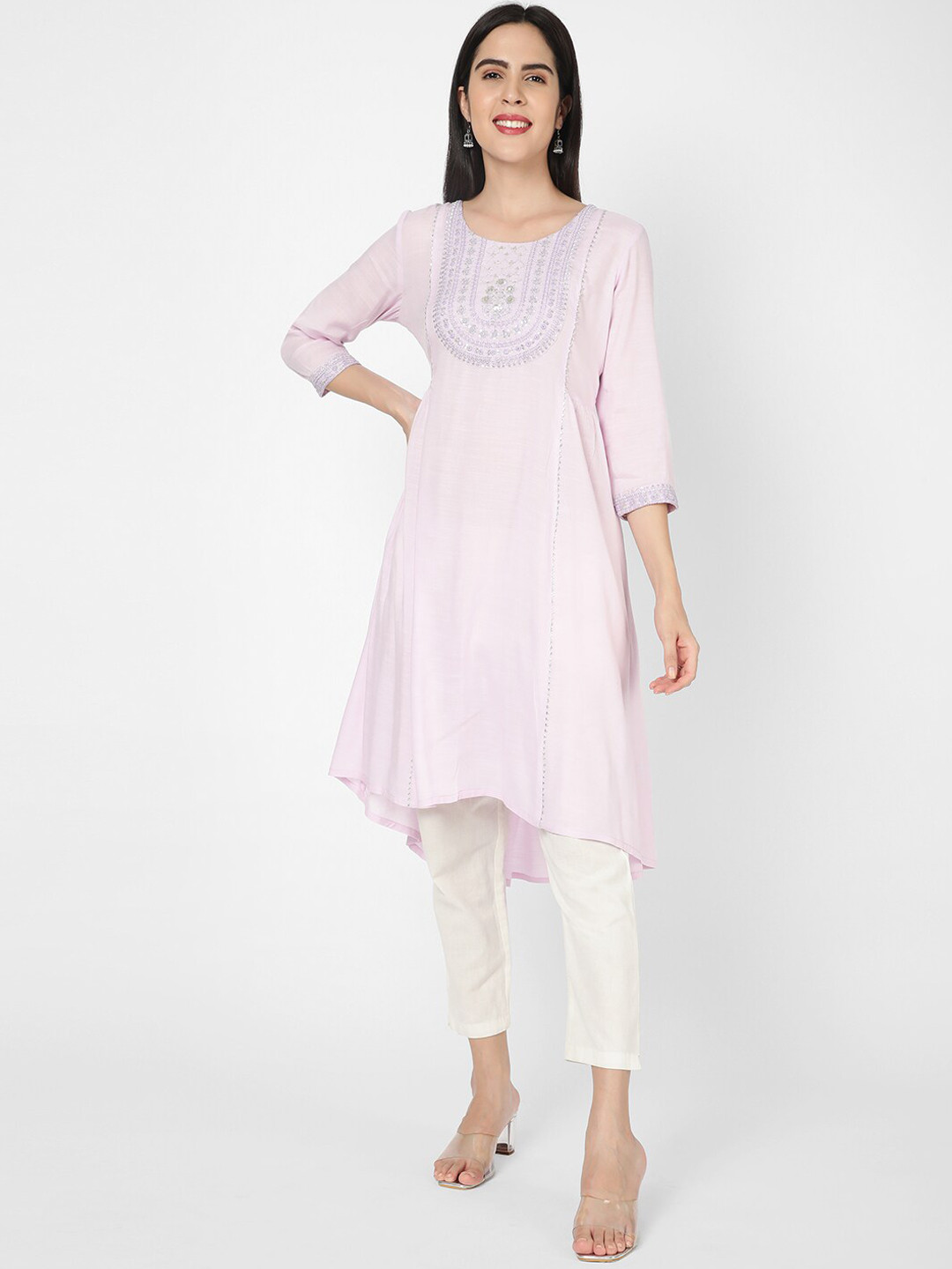 

R&B Ethnic Motifs Yoke Design Thread Work A-Line Kurta, Purple