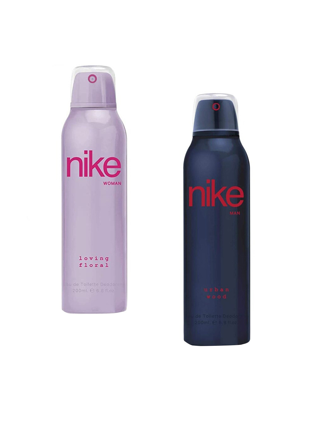 

Nike Set Of 2 EDT Deodorants - Man Urban Wood & Woman Loving Floral - 200ml Each, Pink