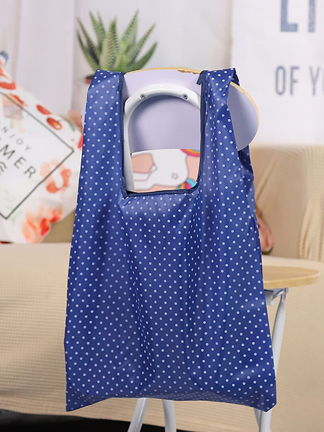 

HOUSE OF QUIRK Set of 3 Geometric Printed Oversized Foldable Shopper Tote Bag, Blue