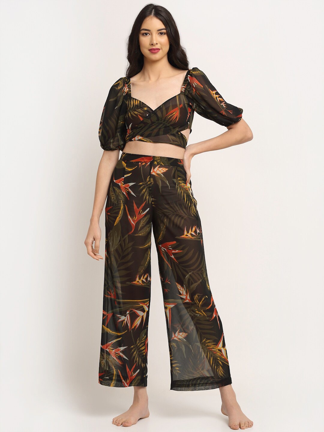 

EROTISSCH Black & Orange-Coloured Printed Relaxed-Fit Swimwear Cover-Up