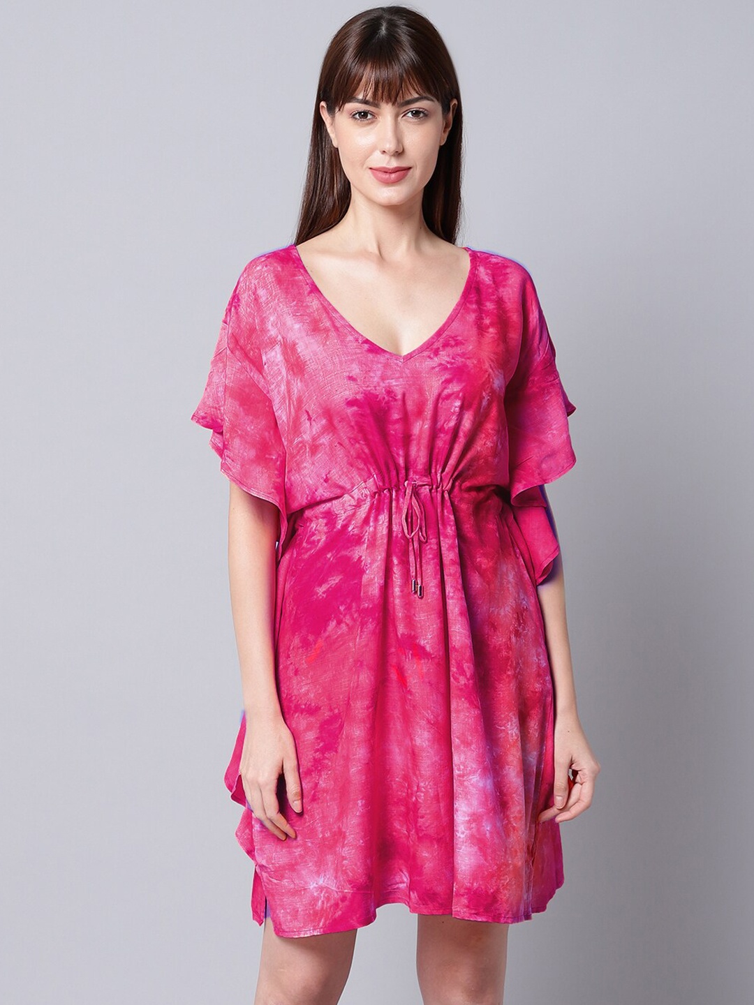 

EROTISSCH Pink & White Tie And Dye Pure Cotton Cover-Up Dress