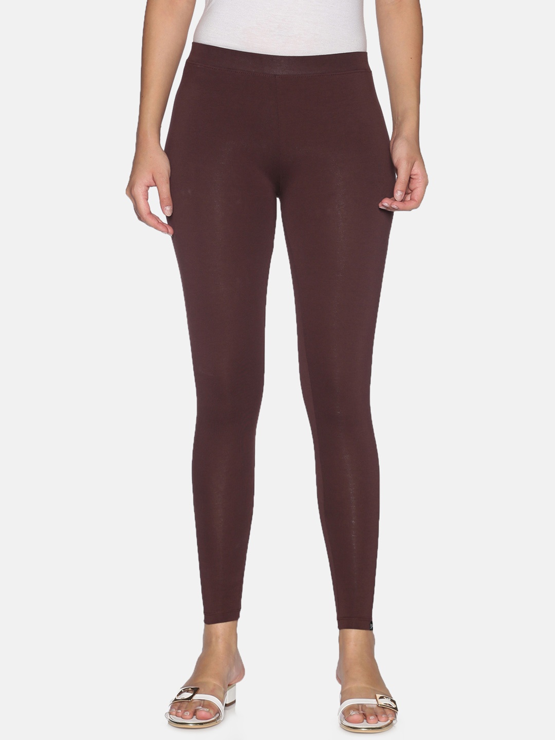 

TWIN BIRDS Women Solid Super Stretch Cotton Ankle Length Leggings, Burgundy