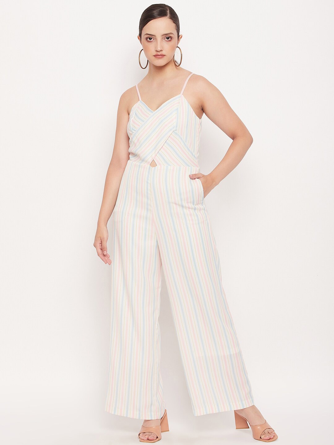 

Madame Striped Sleeveless Basic Jumpsuit, Off white