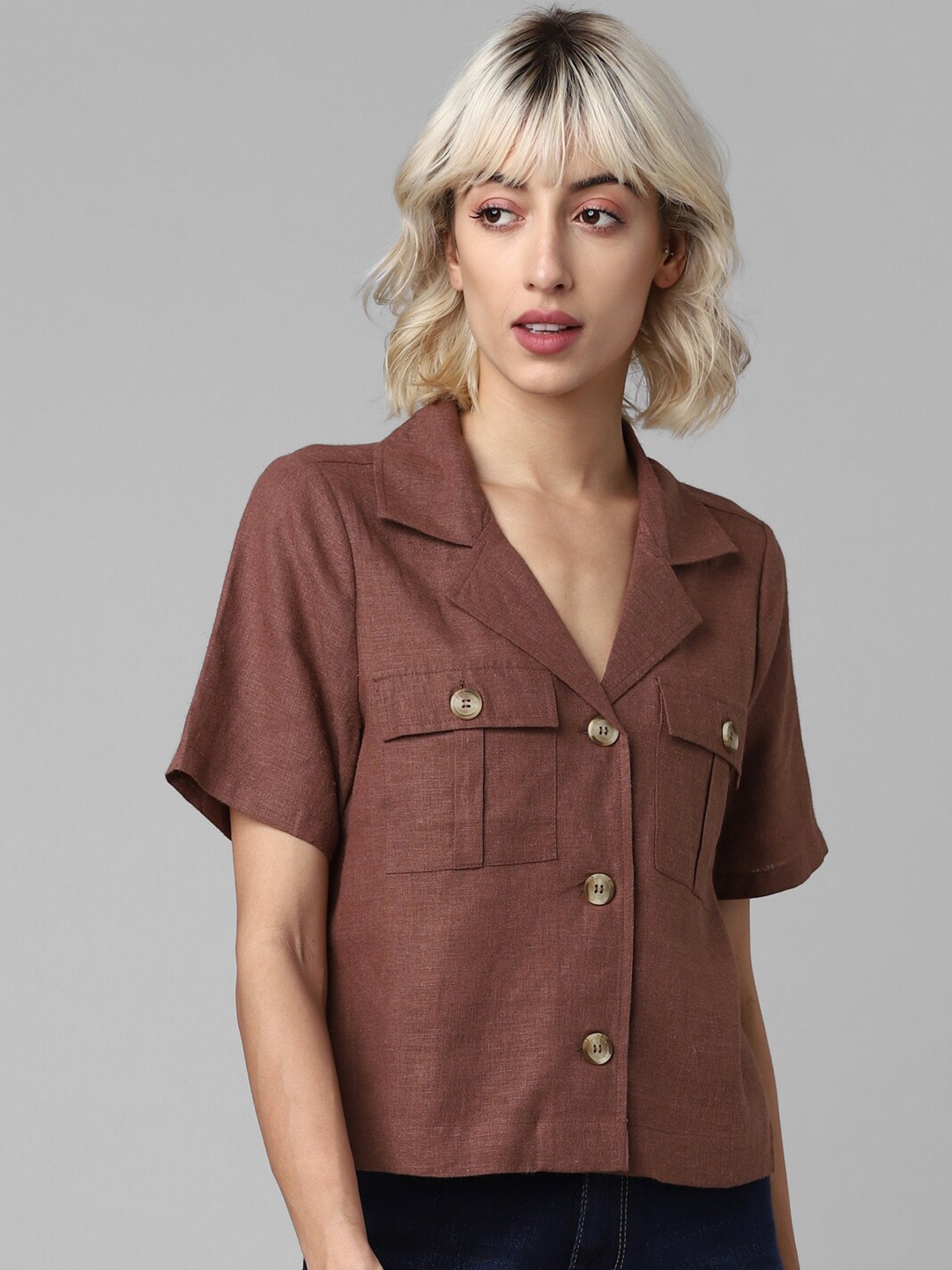 

ONLY Women Solid Casual Shirt, Brown