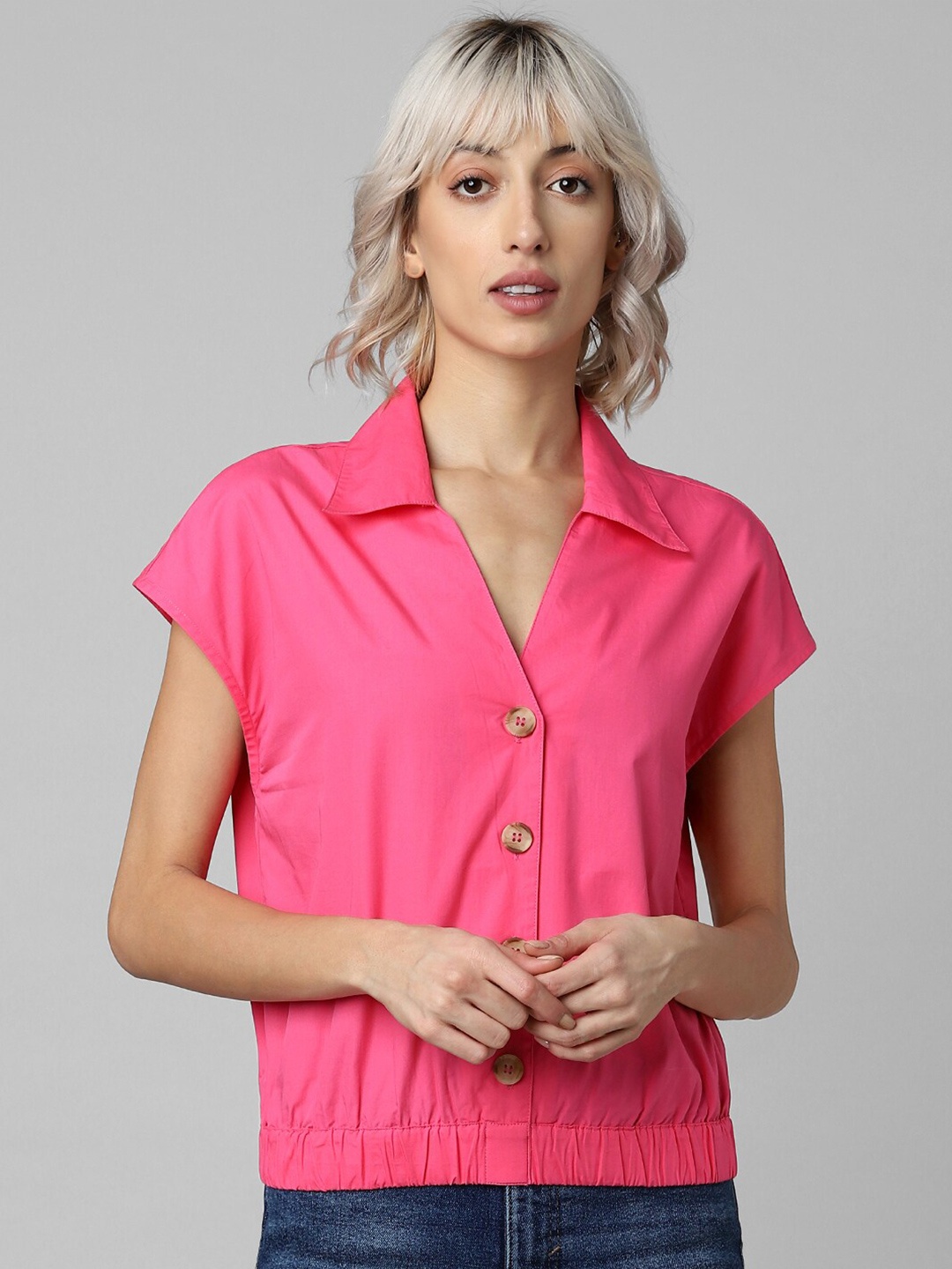 

ONLY Women Solid Cotton Casual Shirt, Pink