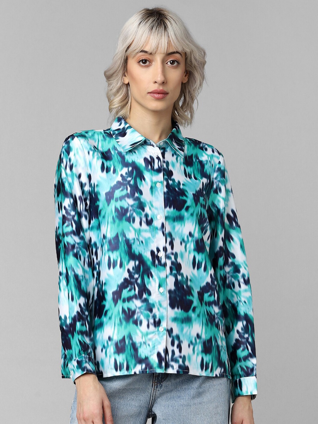 

ONLY Women Printed Satin Casual Shirt, Sea green