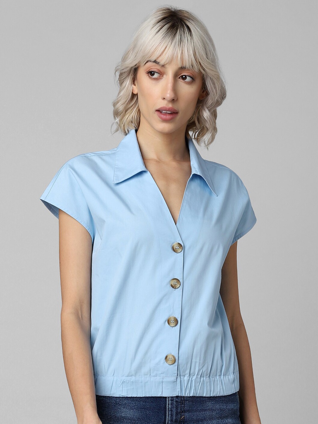 

ONLY Women Cotton Casual Shirt, Blue