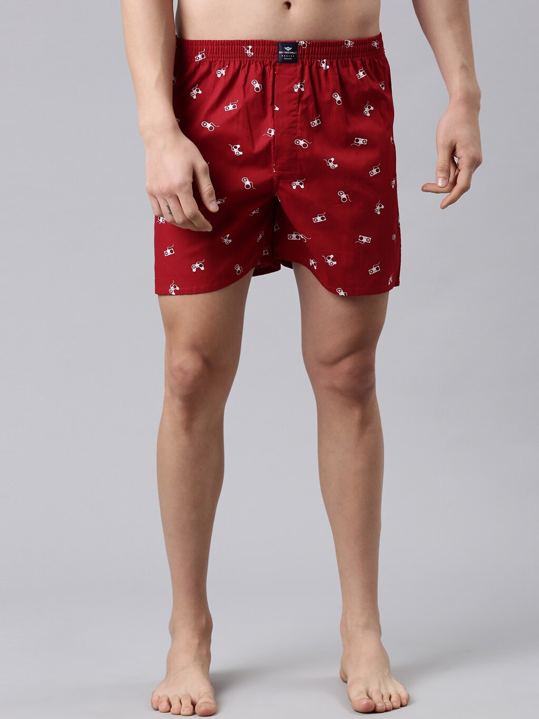 

Metronaut Men Printed Pure Cotton Boxers, Maroon