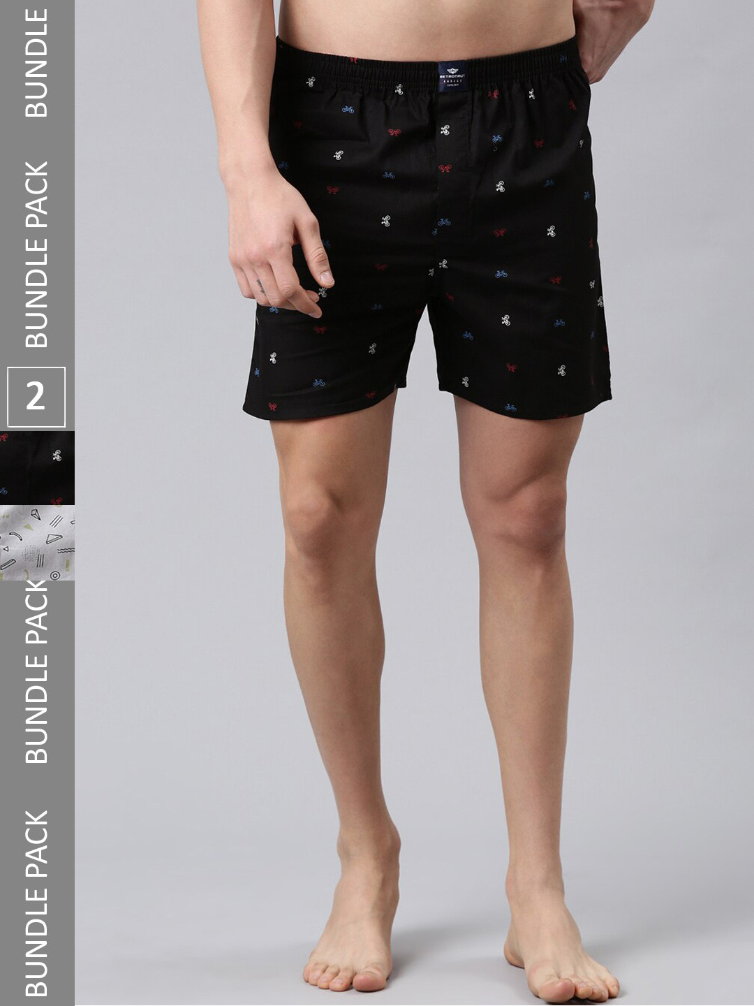

Metronaut Men Pack Of 2 Printed Pure Cotton Boxers, Grey