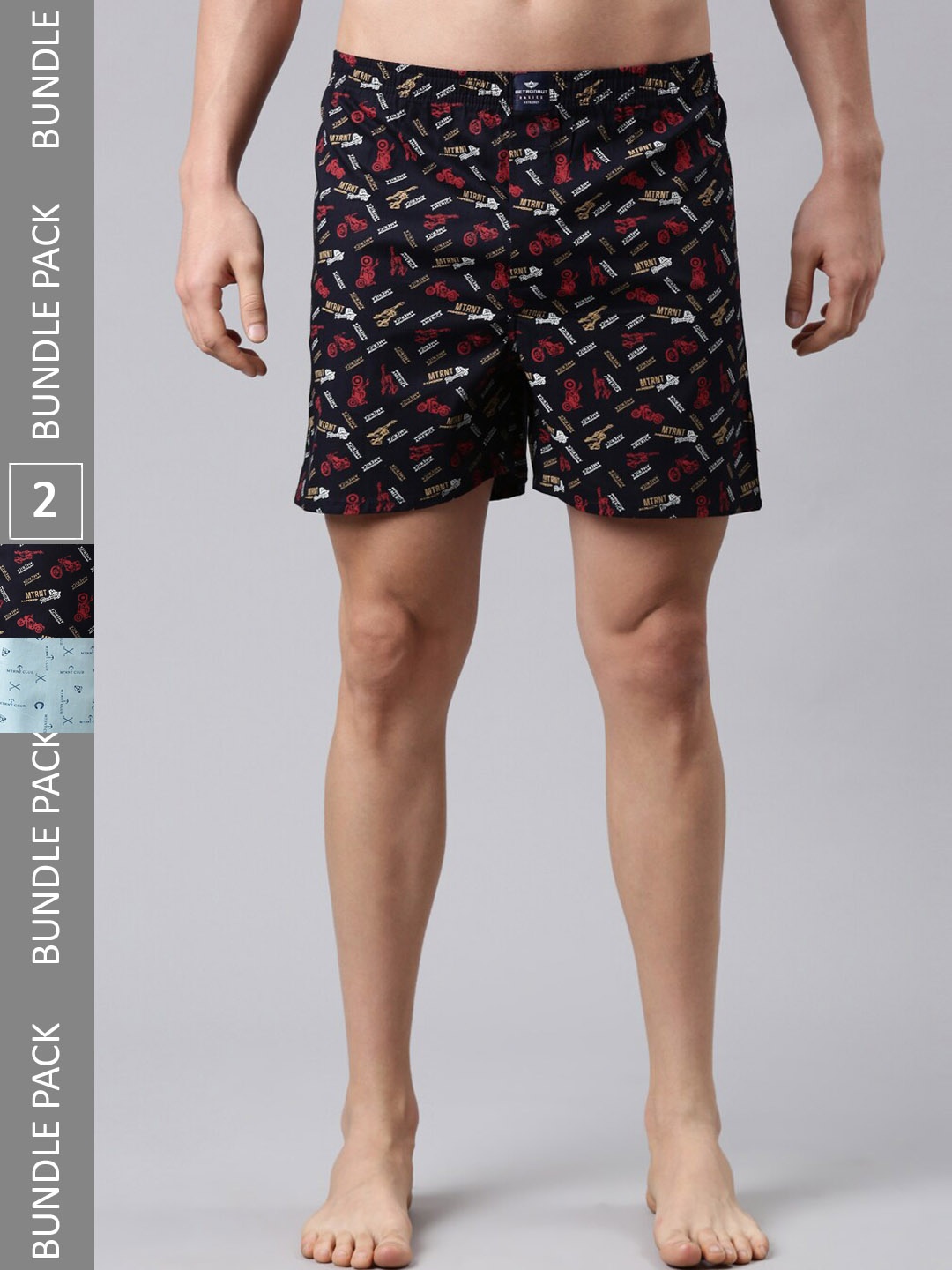 

Metronaut Men Pack Of 2 Printed Pure Cotton Boxers, Black