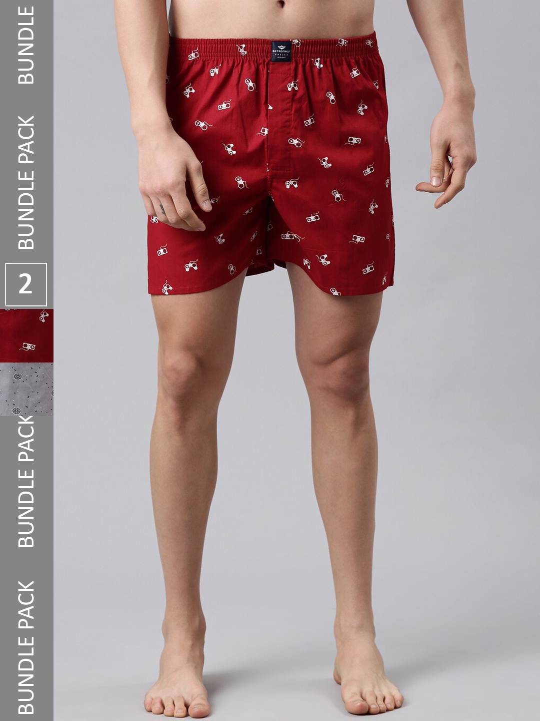 

Metronaut Men Pack Of 2 Printed Pure Cotton Boxers, Grey