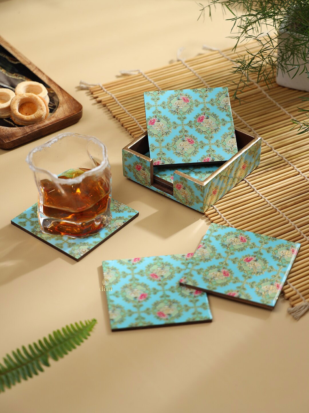 

DULI Blue 6-Pieces Printed Wooden Coasters