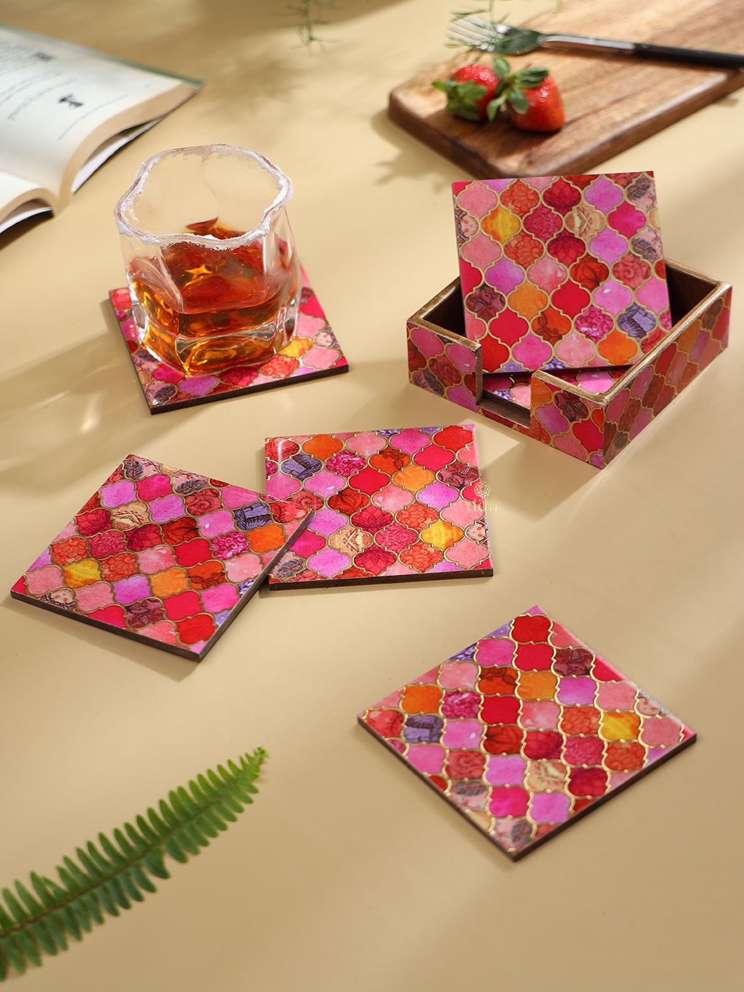 

DULI Red 6 Pieces Printed Enamel Coasters
