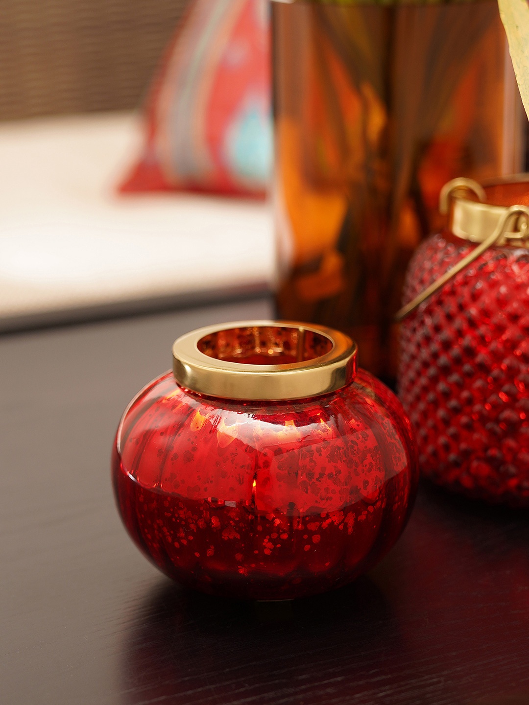 

Pure Home and Living Red Round Optic Glass Tea Light Holder