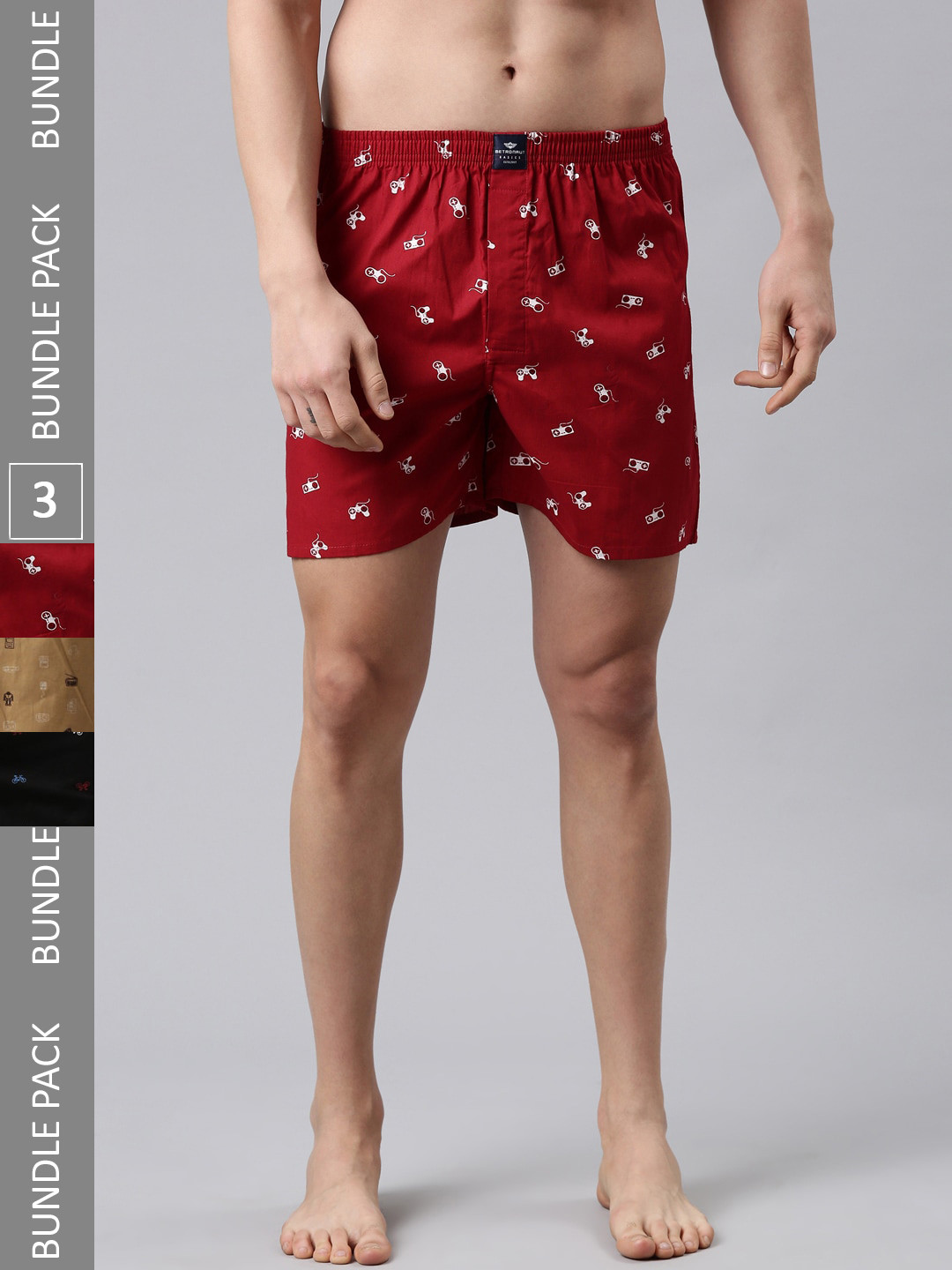 

Metronaut Pack Of 3 Printed Pure Cotton Boxers MB3P055, Beige