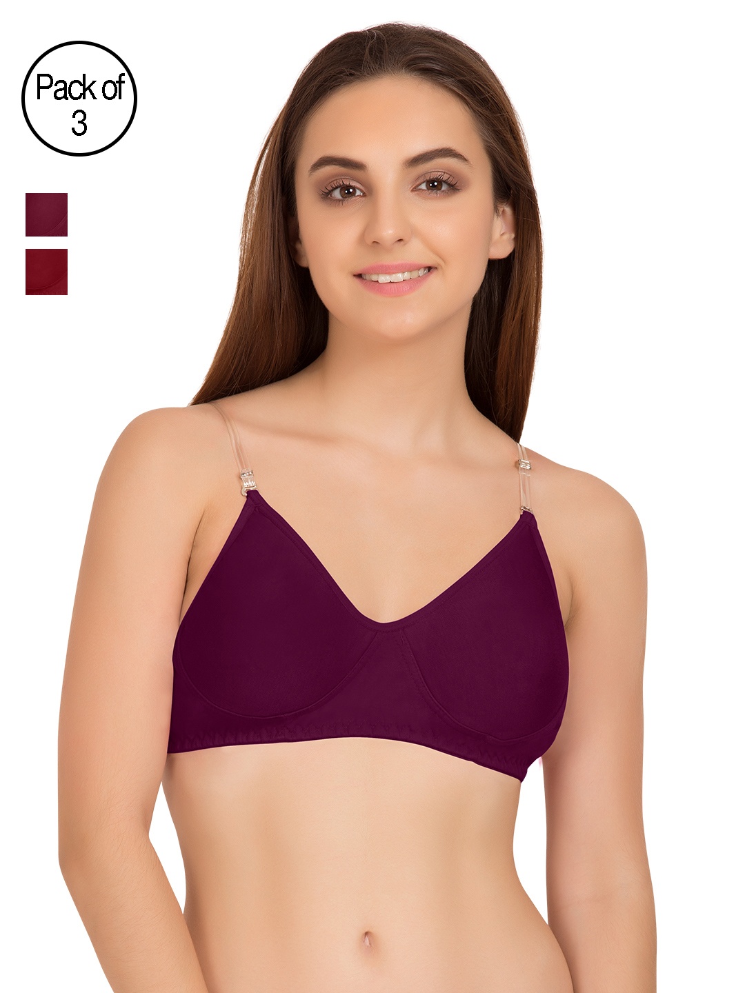 

Tweens Pack of 3 Full-Coverage T-shirt Bras TW9266, Burgundy