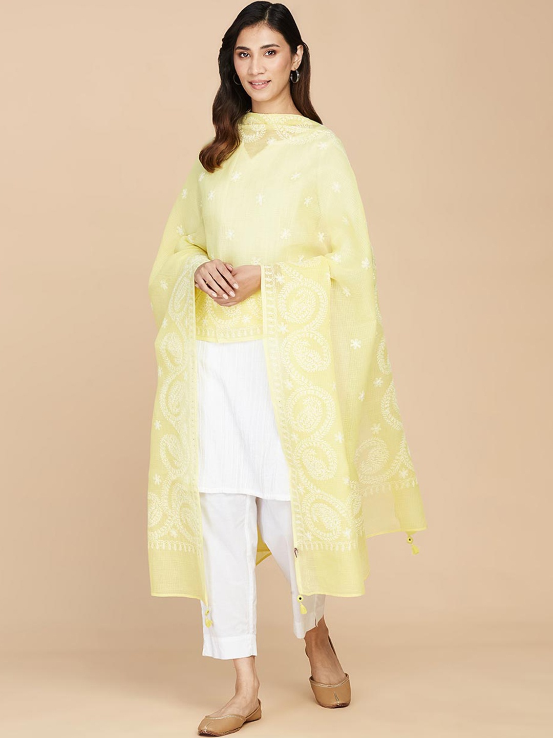 

Fabindia Ethnic Motifs Embroidered Dupatta, Yellow