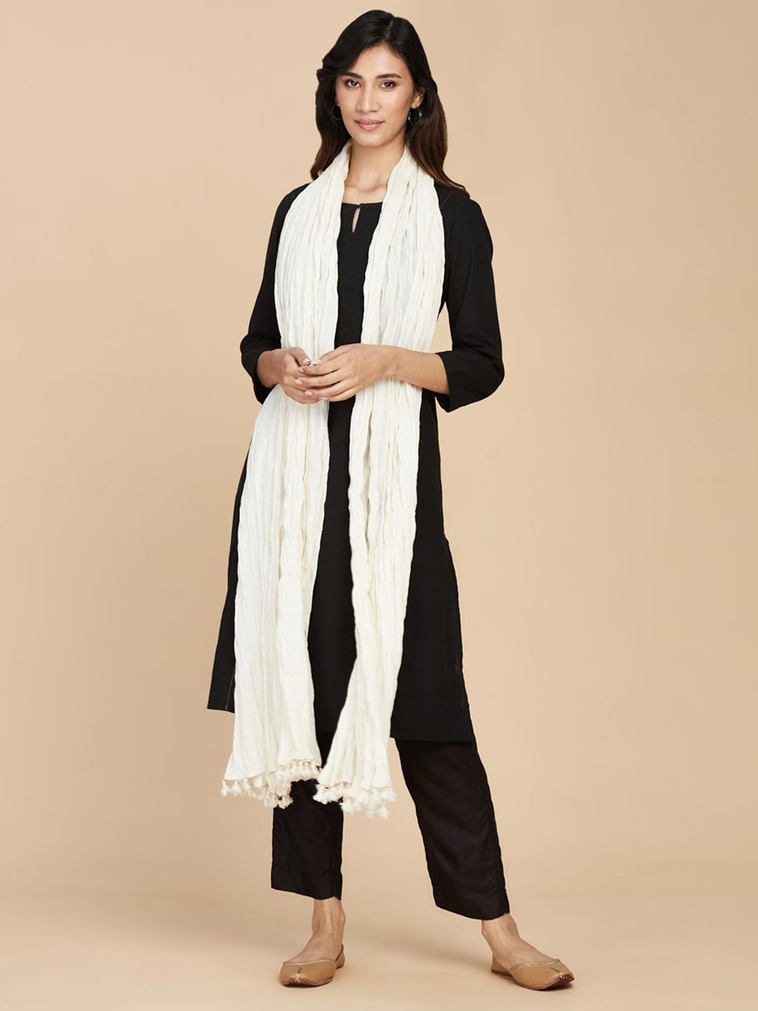 

Fabindia Tasselled Crinkle Cotton Dupatta, Off white