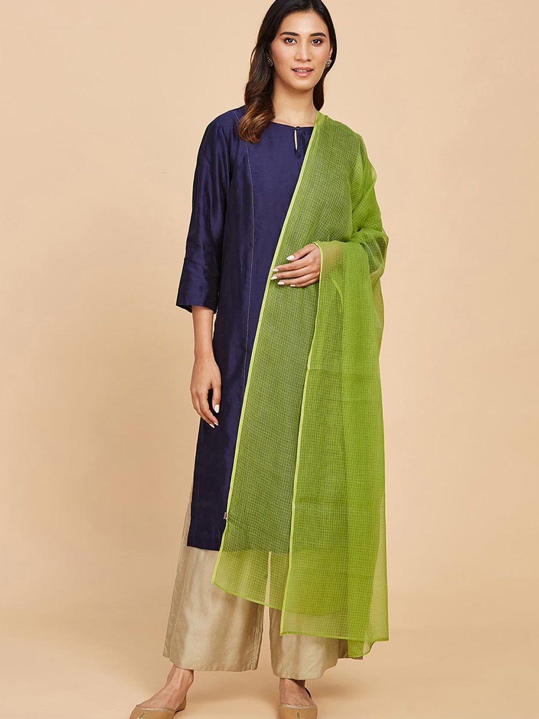 

Fabindia Checked Dupatta, Green